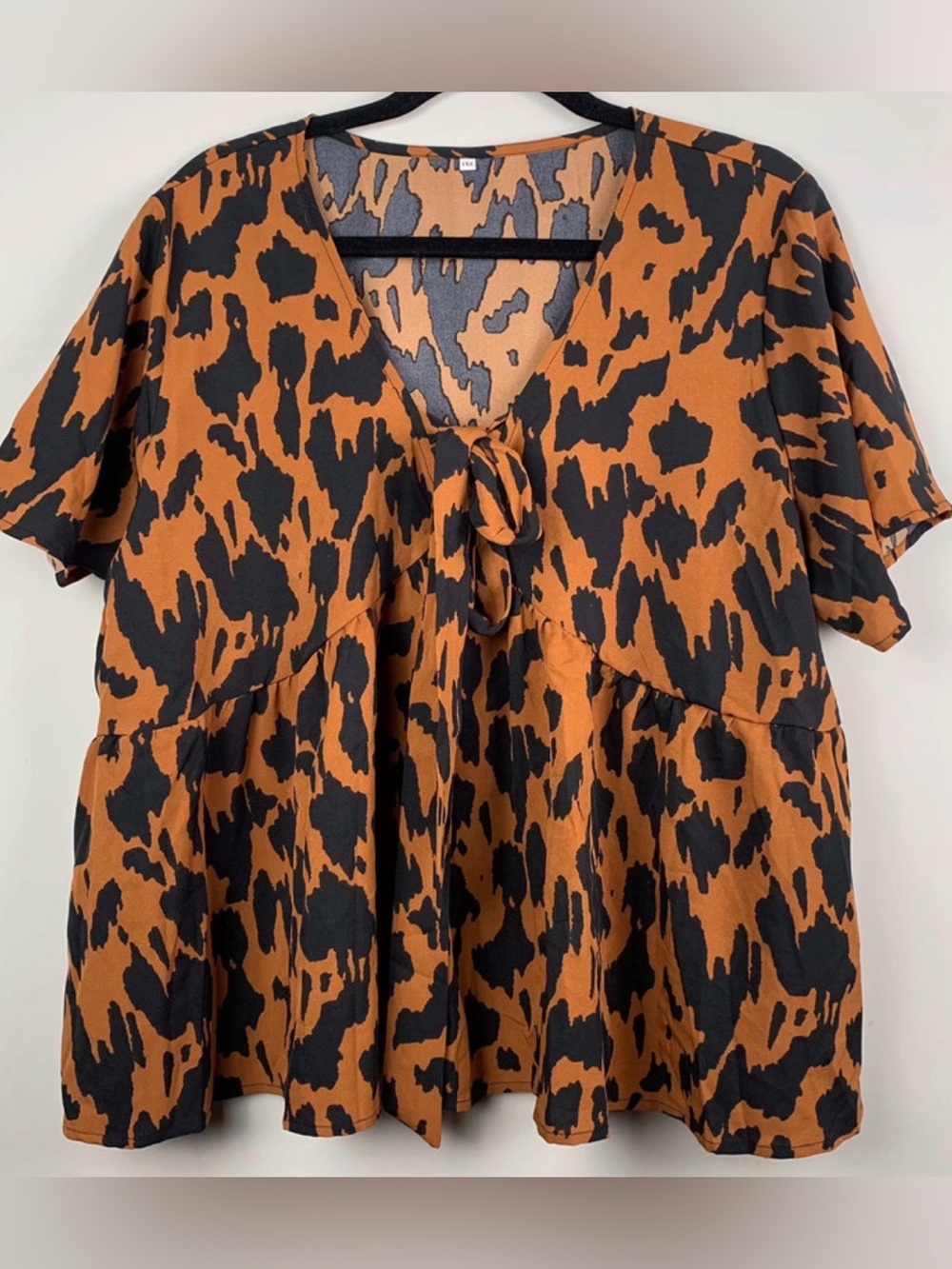 Woven Tie-Front Animal Print Blouse - Black & Brown